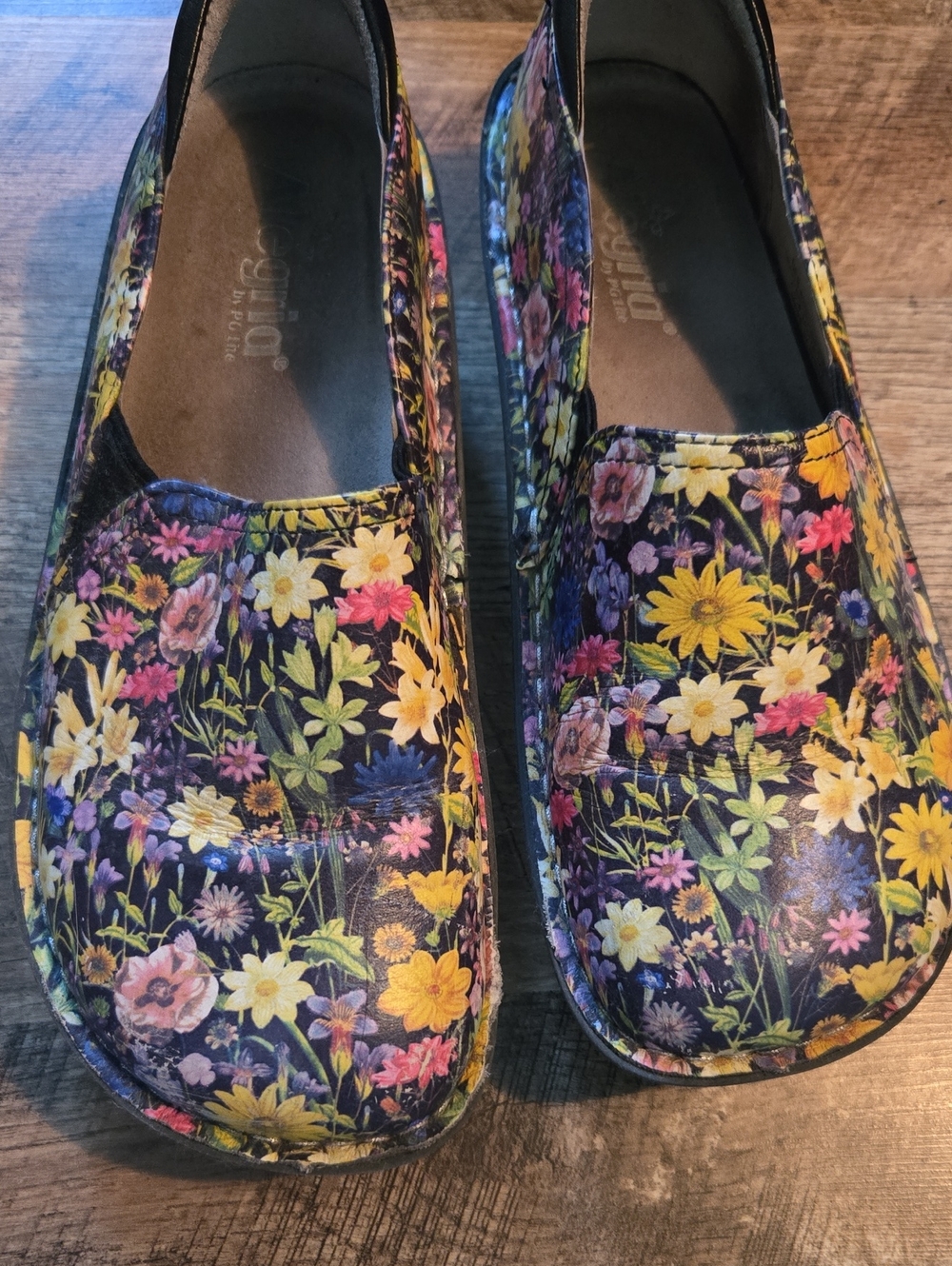 Deb Floral Slip-On Moccasins in Navy with Yellow & Pink Flowers